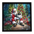 Keeshond and Santa Claus Framed Metal Print Bathroom, Kitchen, Office, Home Decor Wall Art Ready to Hang, Square, 8X8