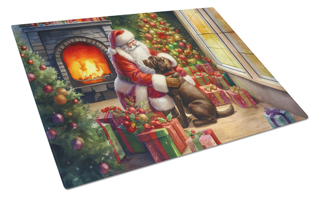 Labrador Retriever and Santa Claus Cutting Board Tempered Glass Kitchen Cutting Surface, Heat Resistant Chopping, Non-Slip Feet, Food Prep & Serving