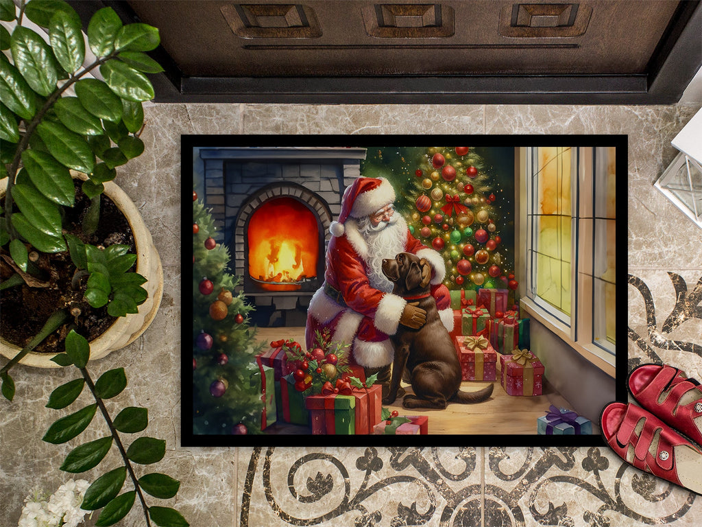 Labrador Retriever and Santa Claus Doormat Indoor Outdoor 18H X 27W Front Door Mat Rugs for Entryway, Non Slip Washable