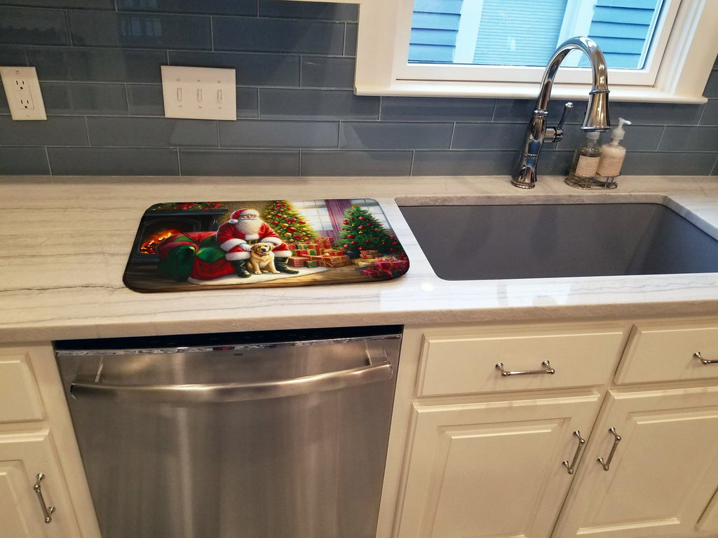 Labrador Retriever and Santa Claus Dish Drying Mat Absorbent Dish Drying Mat Pad for Kitchen Counter Dish Drainer Mat for Countertop, 14 x 21", Multicolor