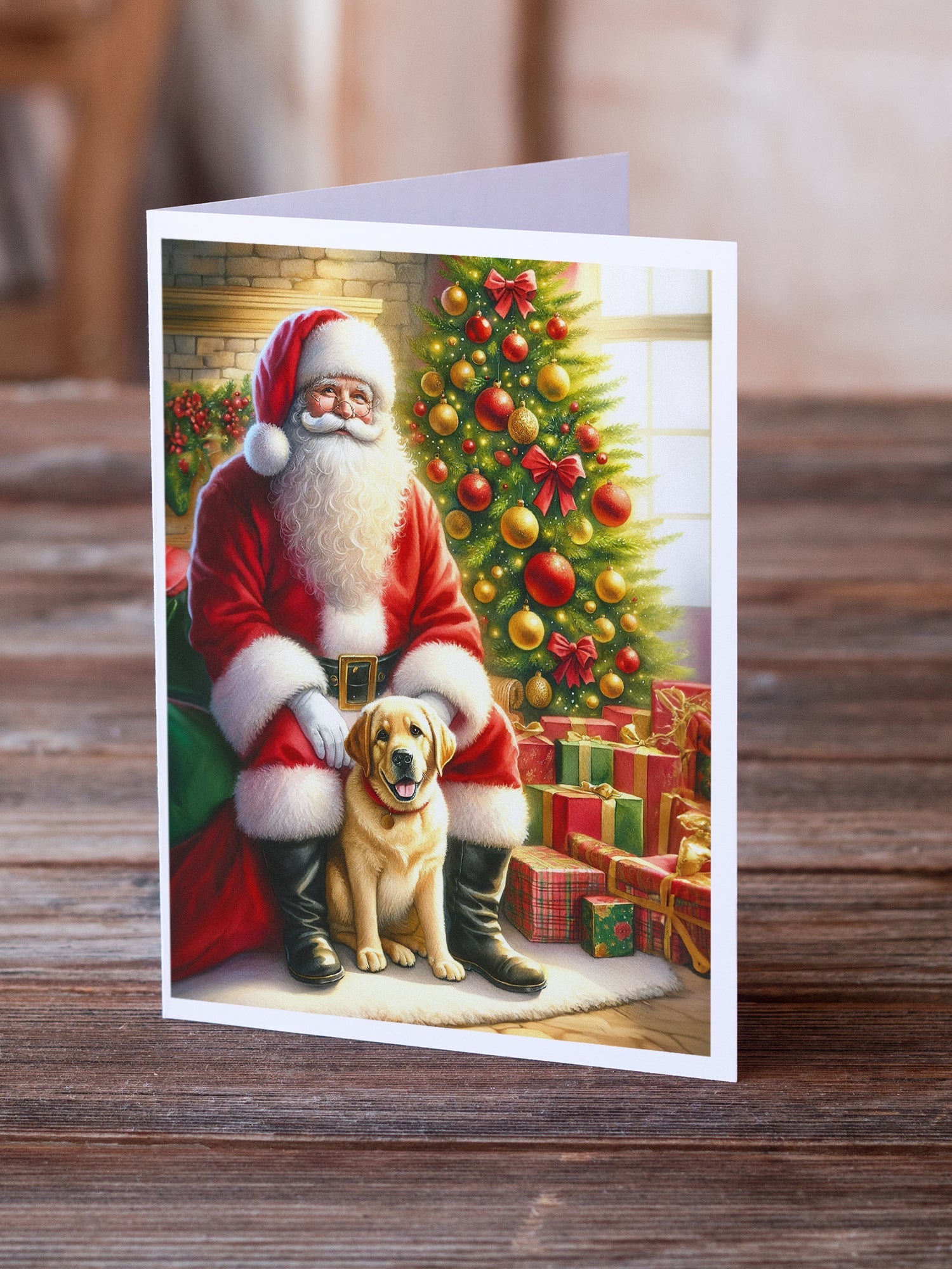 Labrador Retriever and Santa Claus Greeting Cards Pack of 8 Blank Cards with Envelopes Whimsical A7 Size 5x7