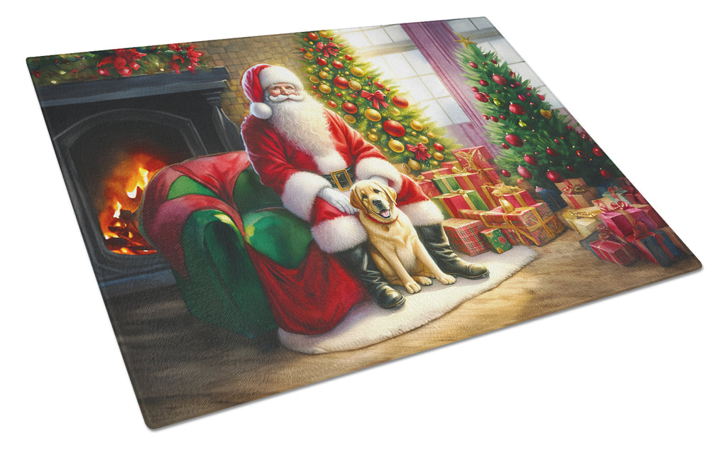 Labrador Retriever and Santa Claus Cutting Board Tempered Glass Kitchen Cutting Surface, Heat Resistant Chopping, Non-Slip Feet, Food Prep & Serving
