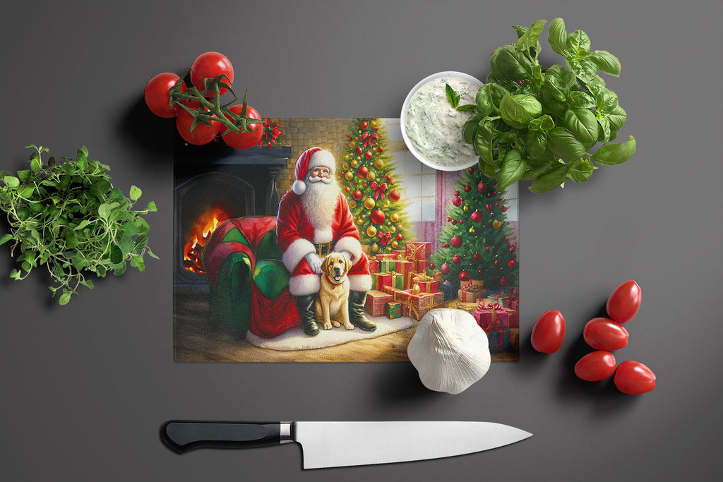Labrador Retriever and Santa Claus Cutting Board Tempered Glass Kitchen Cutting Surface, Heat Resistant Chopping, Non-Slip Feet, Food Prep & Serving