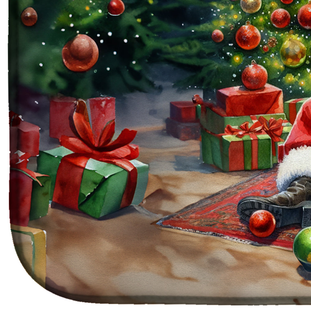 Lakeland Terrier and Santa Claus Dish Drying Mat Absorbent Dish Drying Mat Pad for Kitchen Counter Dish Drainer Mat for Countertop, 14 x 21", Multicolor