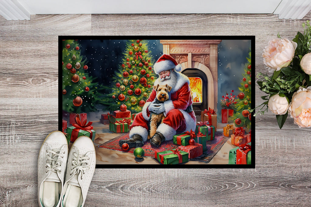 Lakeland Terrier and Santa Claus Doormat Indoor Outdoor 18H X 27W Front Door Mat Rugs for Entryway, Non Slip Washable