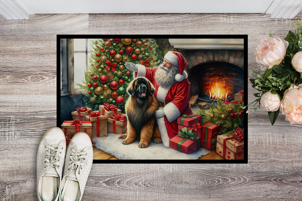 Leonberger and Santa Claus Doormat Indoor Outdoor 24H X 36W Front Door Mat Rugs for Entryway, Non Slip Washable Low Pile,