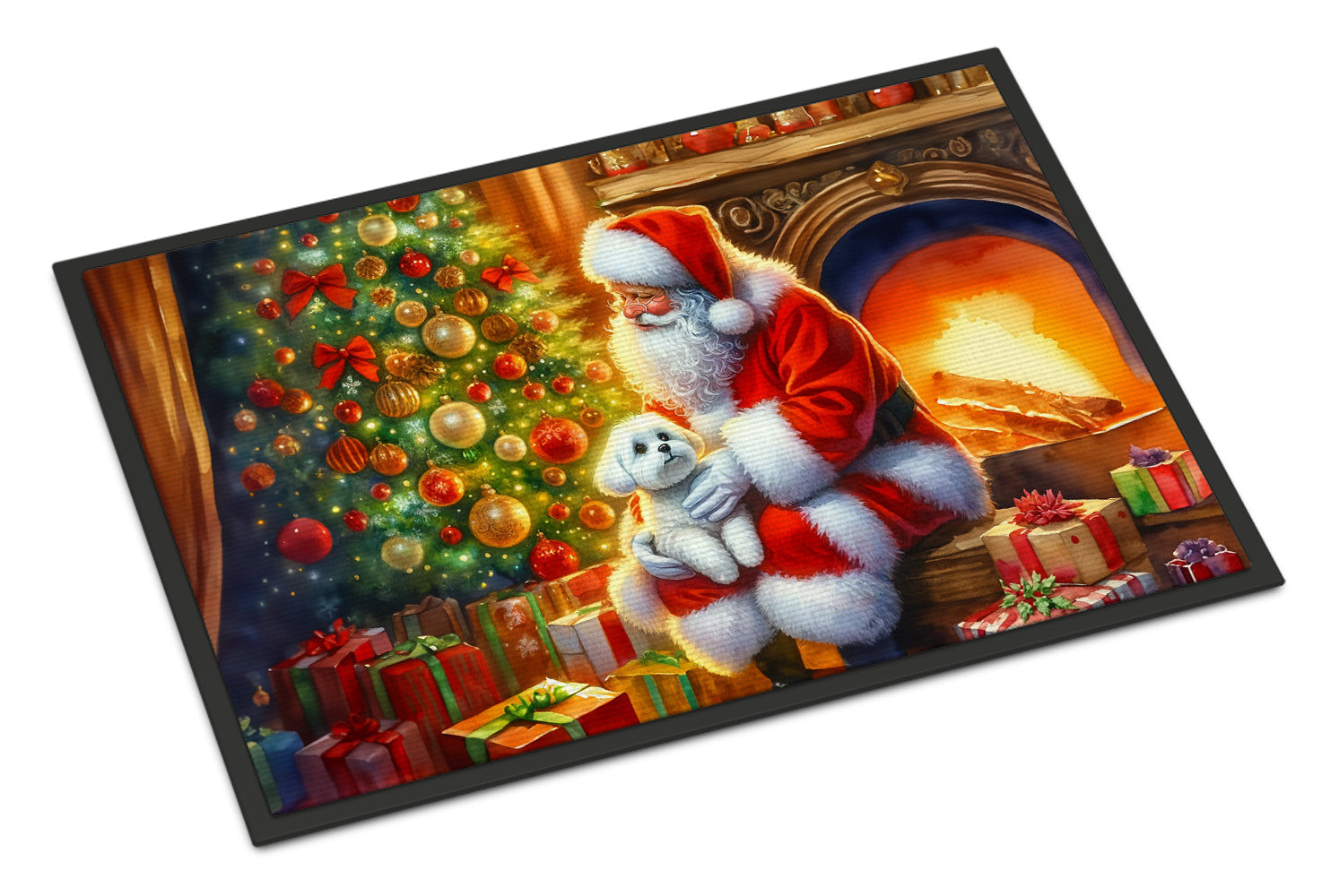Maltese and Santa Claus Doormat Indoor Outdoor 24H X 36W Front Door Mat Rugs for Entryway, Non Slip Washable Low Pile,
