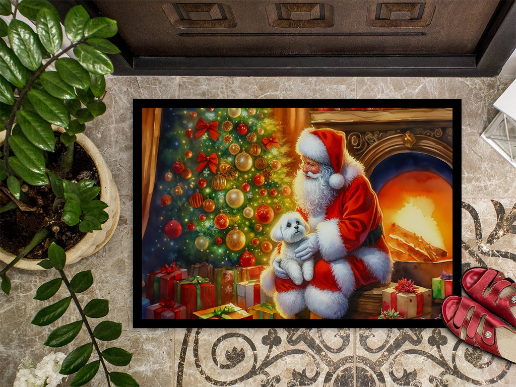 Maltese and Santa Claus Doormat Indoor Outdoor 24H X 36W Front Door Mat Rugs for Entryway, Non Slip Washable Low Pile,