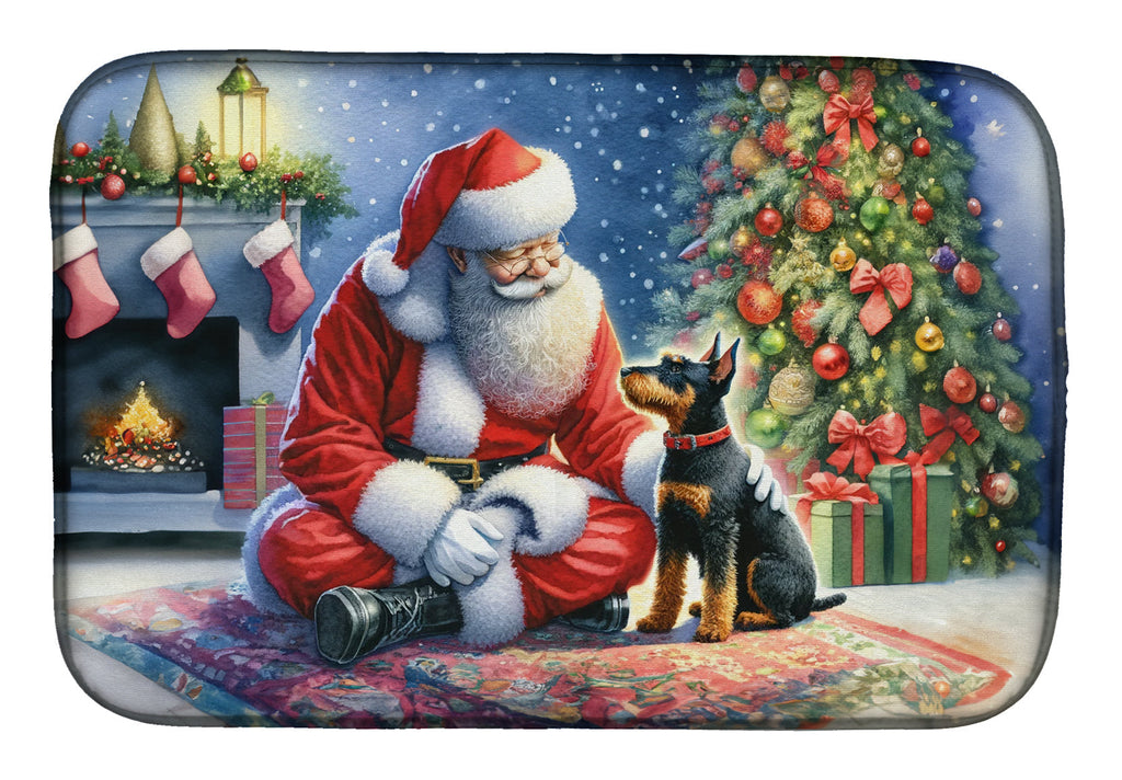 Manchester Terrier and Santa Claus Dish Drying Mat Absorbent Dish Drying Mat Pad for Kitchen Counter Dish Drainer Mat for Countertop, 14 x 21", Multicolor