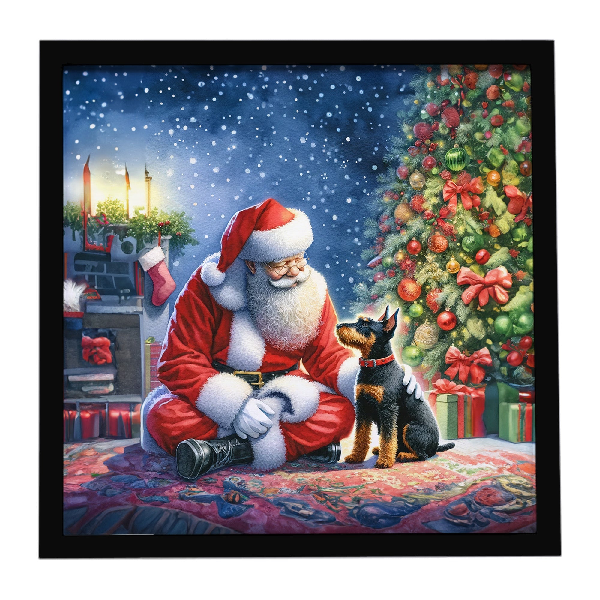 Manchester Terrier and Santa Claus Framed Metal Print Bathroom, Kitchen, Office, Home Decor Wall Art Ready to Hang, Square, 8X8