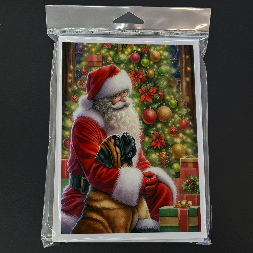 Mastiff and Santa Claus Greeting Cards Pack of 8 Blank Cards with Envelopes Whimsical A7 Size 5x7