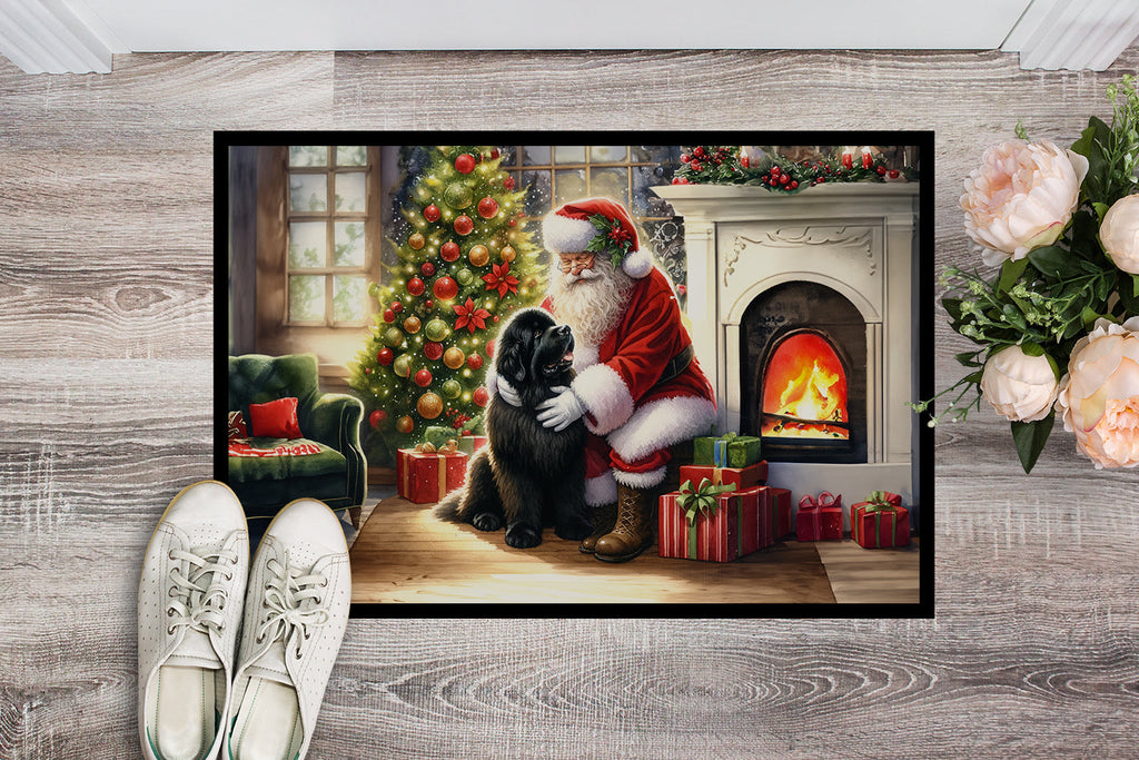 Newfoundland and Santa Claus Doormat Indoor Outdoor 24H X 36W Front Door Mat Rugs for Entryway, Non Slip Washable Low Pile,