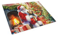 Norfolk Terrier and Santa Claus Cutting Board Tempered Glass Kitchen Cutting Surface, Heat Resistant Chopping, Non-Slip Feet, Food Prep & Serving