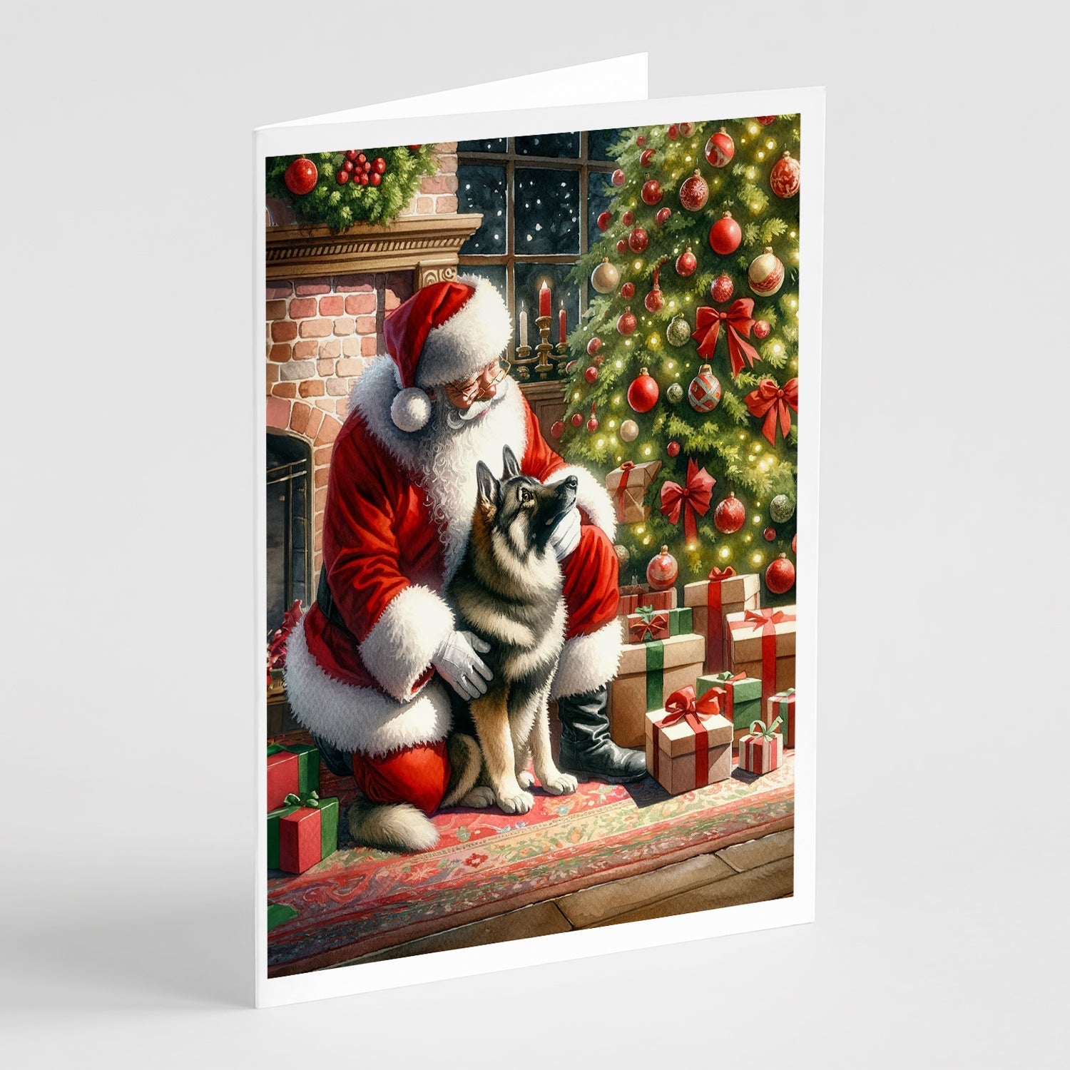 Norwegian Elkhound and Santa Claus Greeting Cards Pack of 8 Blank Cards with Envelopes Whimsical A7 Size 5x7