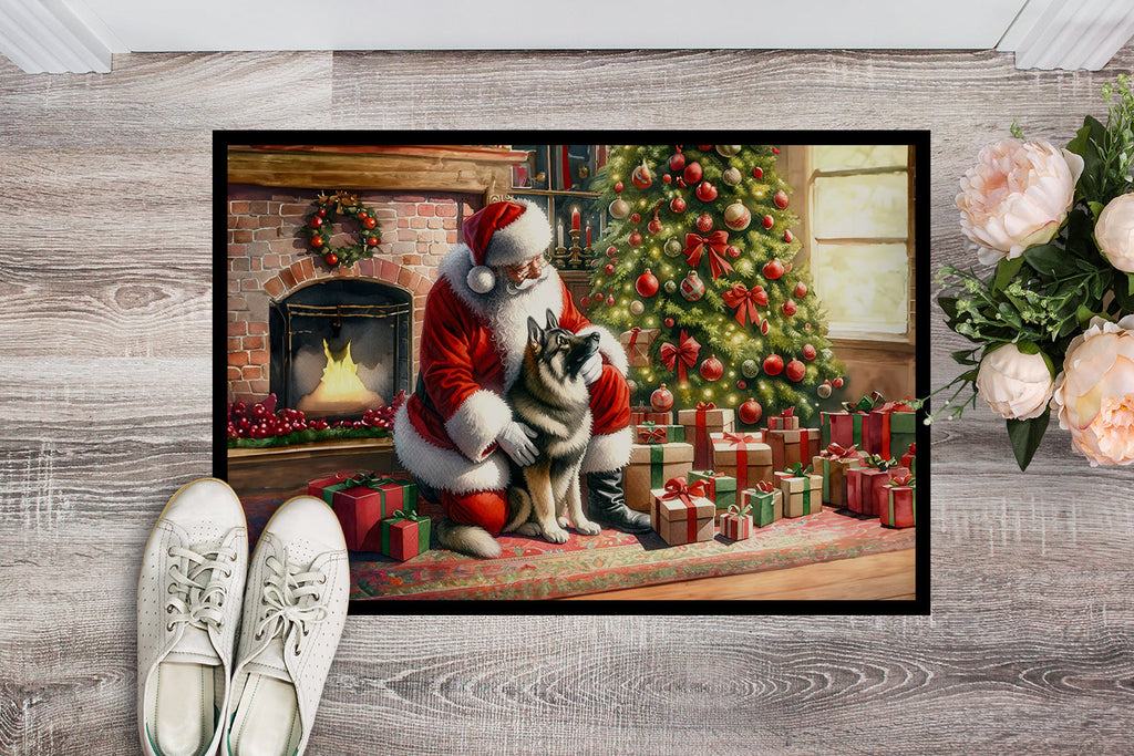 Norwegian Elkhound and Santa Claus Doormat Indoor Outdoor 18H X 27W Front Door Mat Rugs for Entryway, Non Slip Washable