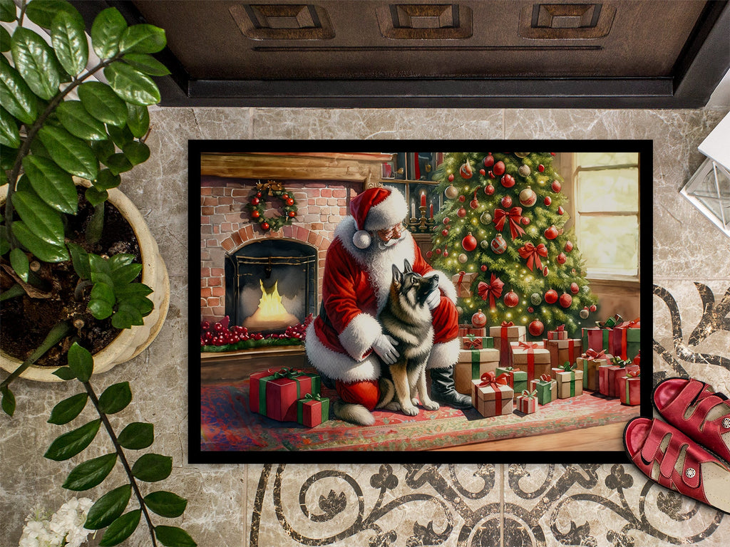 Norwegian Elkhound and Santa Claus Doormat Indoor Outdoor 18H X 27W Front Door Mat Rugs for Entryway, Non Slip Washable