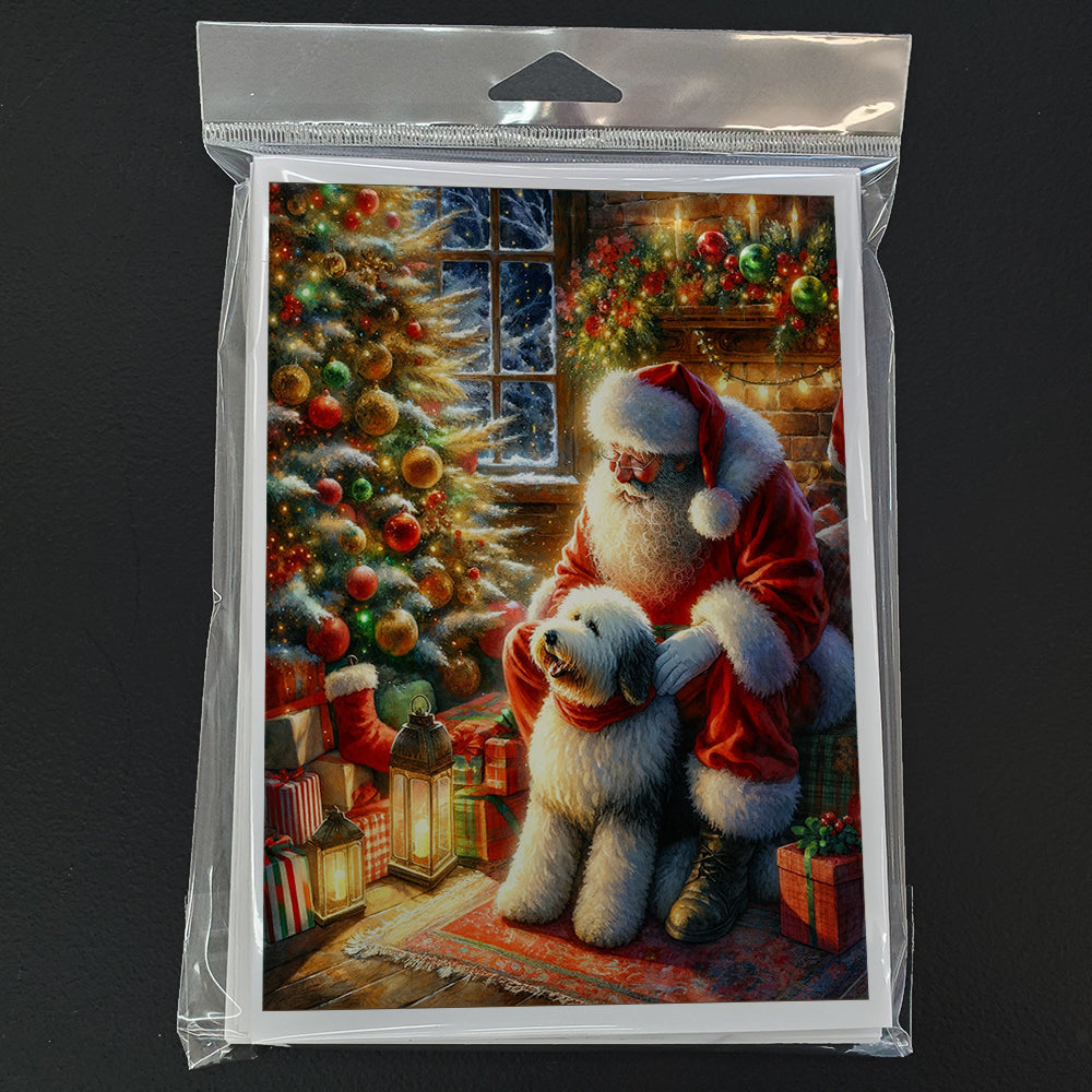 Old English Sheepdog and Santa Claus Greeting Cards Pack of 8 Blank Cards with Envelopes Whimsical A7 Size 5x7