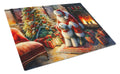 Old English Sheepdog and Santa Claus Cutting Board Tempered Glass Kitchen Cutting Surface, Heat Resistant Chopping, Non-Slip Feet, Food Prep & Serving