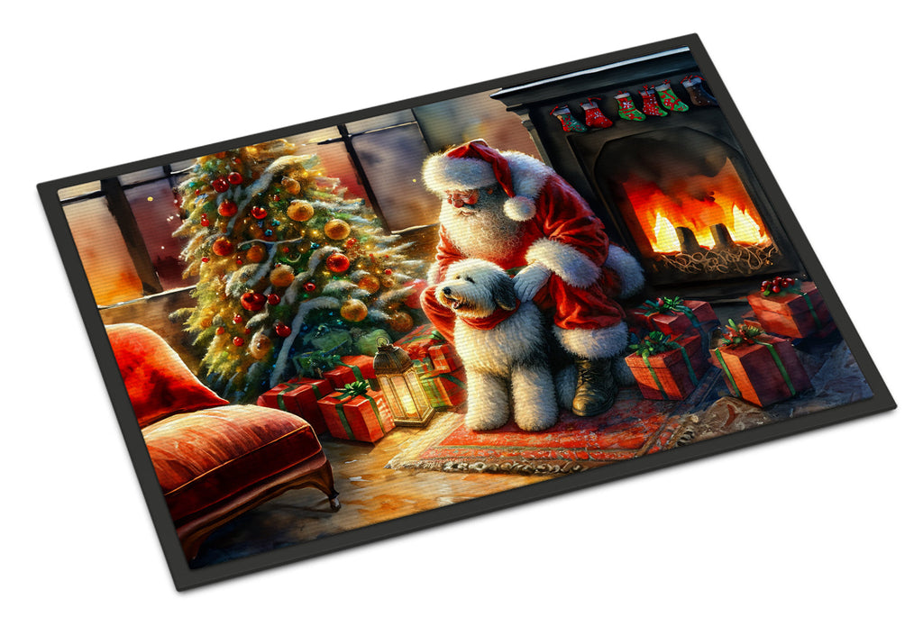 Old English Sheepdog and Santa Claus Doormat Indoor Outdoor 18H X 27W Front Door Mat Rugs for Entryway, Non Slip Washable