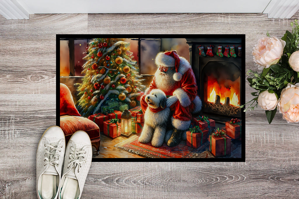 Old English Sheepdog and Santa Claus Doormat Indoor Outdoor 18H X 27W Front Door Mat Rugs for Entryway, Non Slip Washable