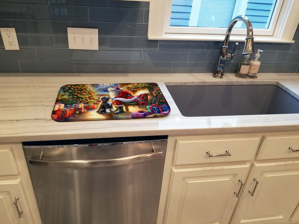 Portuguese Water Dog and Santa Claus Dish Drying Mat Absorbent Dish Drying Mat Pad for Kitchen Counter Dish Drainer Mat for Countertop, 14 x 21", Multicolor