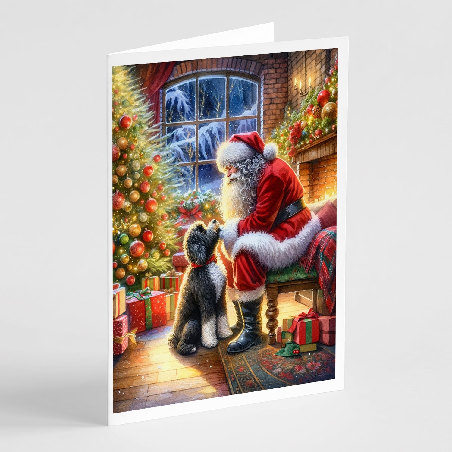 Portuguese Water Dog and Santa Claus Greeting Cards Pack of 8 Blank Cards with Envelopes Whimsical A7 Size 5x7