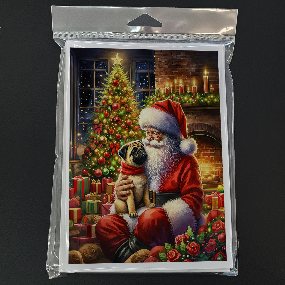 Fawn Pug and Santa Claus Greeting Cards Pack of 8 Blank Cards with Envelopes Whimsical A7 Size 5x7