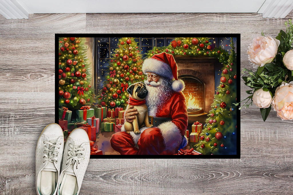 Fawn Pug and Santa Claus Doormat Indoor Outdoor 18H X 27W Front Door Mat Rugs for Entryway, Non Slip Washable