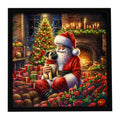 Fawn Pug and Santa Claus Framed Metal Print Bathroom, Kitchen, Office, Home Decor Wall Art Ready to Hang, Square, 8X8