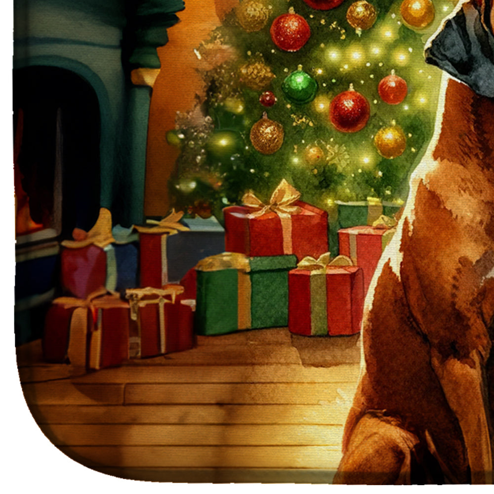Rhodesian Ridgeback and Santa Claus Dish Drying Mat Absorbent Dish Drying Mat Pad for Kitchen Counter Dish Drainer Mat for Countertop, 14 x 21", Multicolor