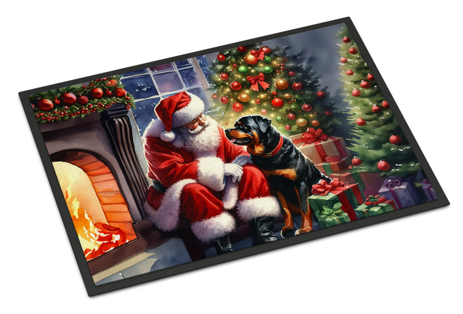 Rottweiler and Santa Claus Doormat Indoor Outdoor 24H X 36W Front Door Mat Rugs for Entryway, Non Slip Washable Low Pile,