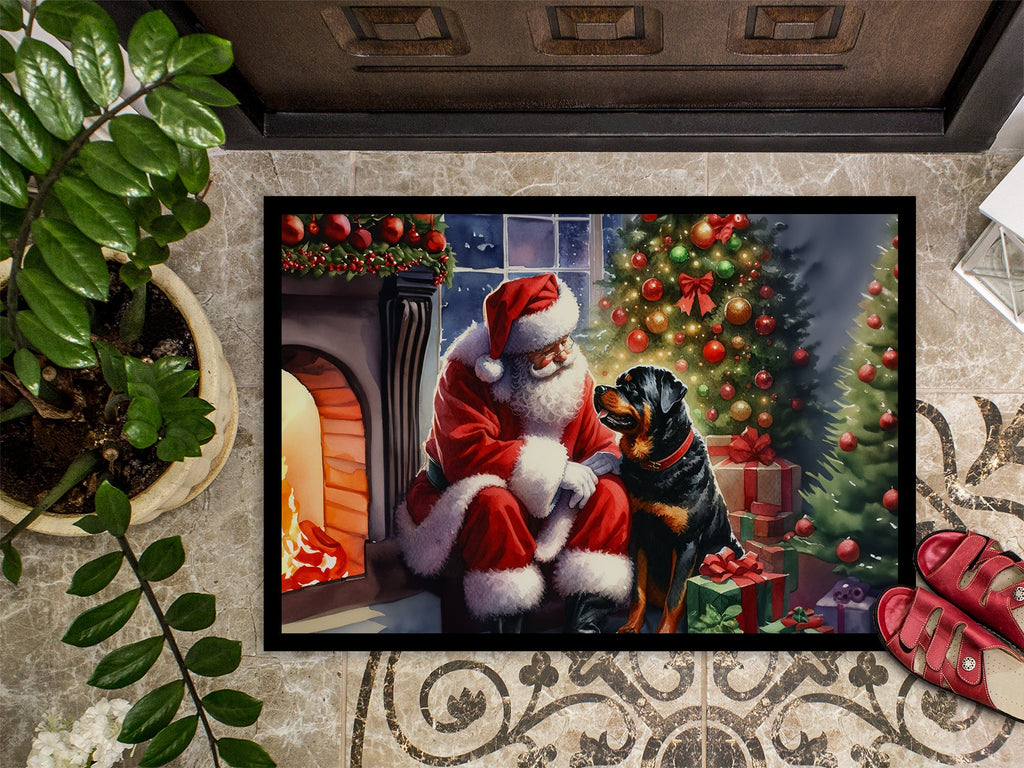 Rottweiler and Santa Claus Doormat Indoor Outdoor 18H X 27W Front Door Mat Rugs for Entryway, Non Slip Washable