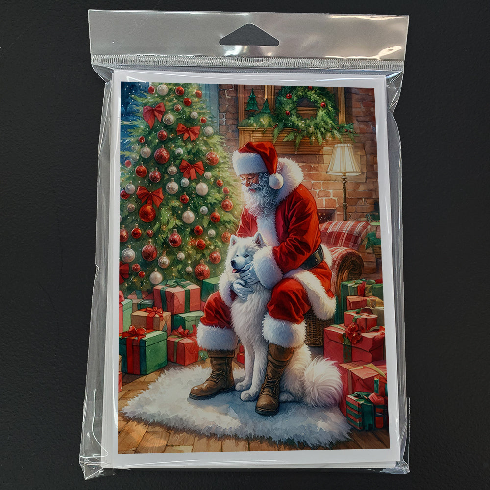 Samoyed and Santa Claus Greeting Cards Pack of 8 Blank Cards with Envelopes Whimsical A7 Size 5x7
