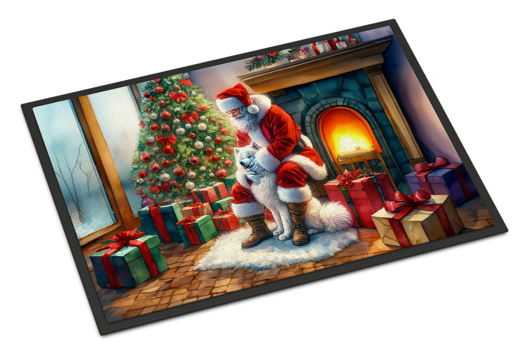 Samoyed and Santa Claus Doormat Indoor Outdoor 18H X 27W Front Door Mat Rugs for Entryway, Non Slip Washable