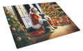 Schnauzer and Santa Claus Cutting Board Tempered Glass Kitchen Cutting Surface, Heat Resistant Chopping, Non-Slip Feet, Food Prep & Serving