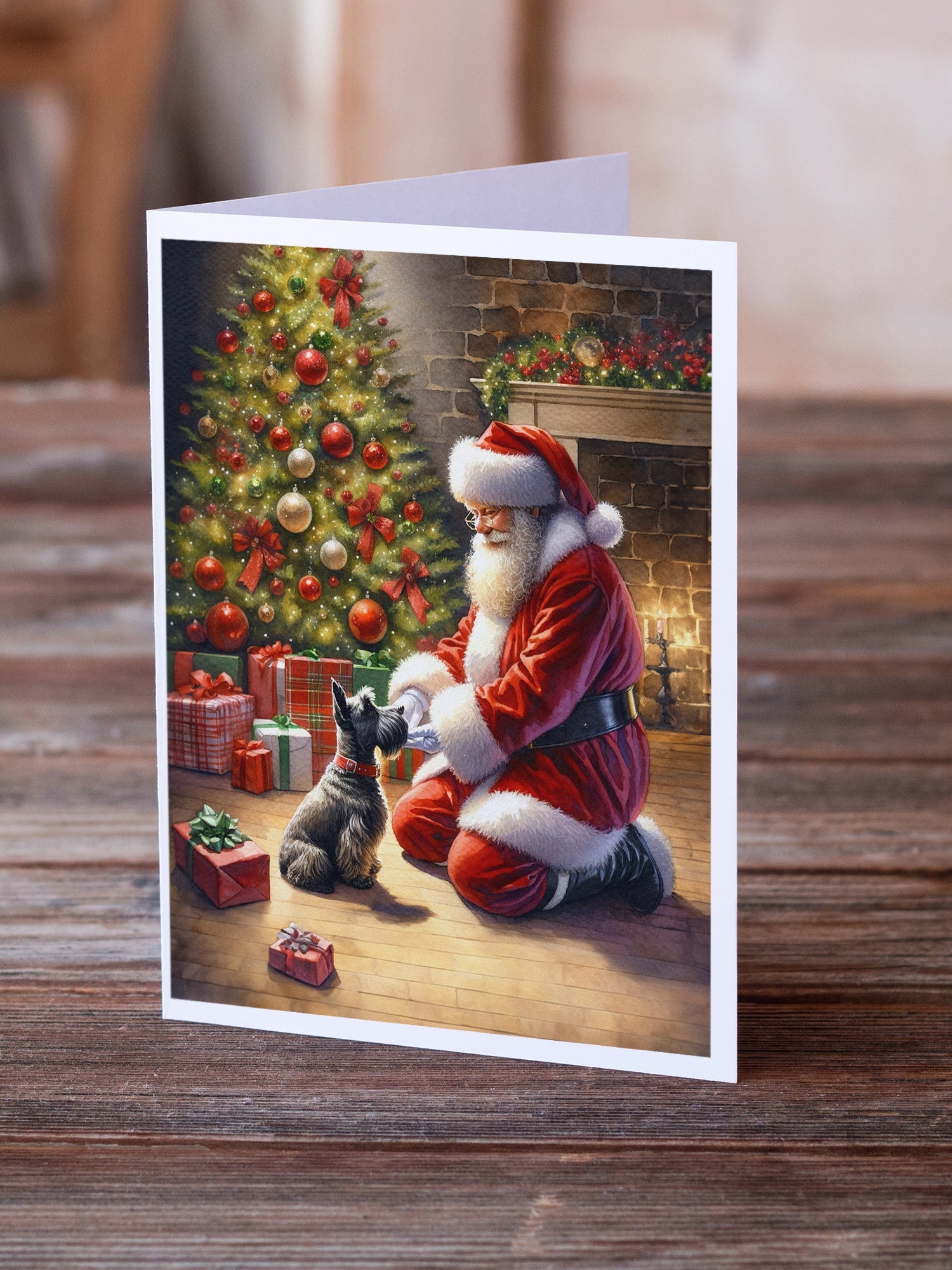 Scottish Terrier and Santa Claus Greeting Cards Pack of 8 Blank Cards with Envelopes Whimsical A7 Size 5x7