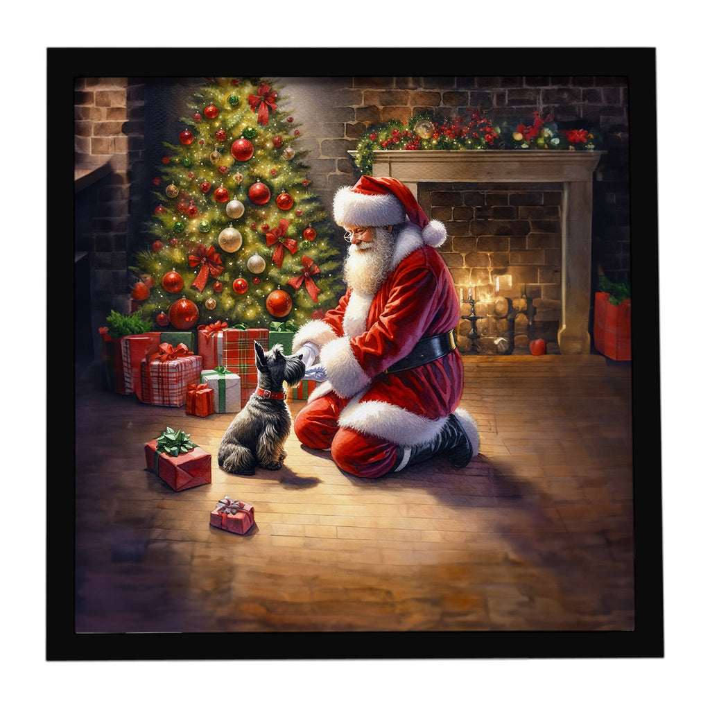Scottish Terrier and Santa Claus Framed Metal Print Bathroom, Kitchen, Office, Home Decor Wall Art Ready to Hang, Square, 8X8