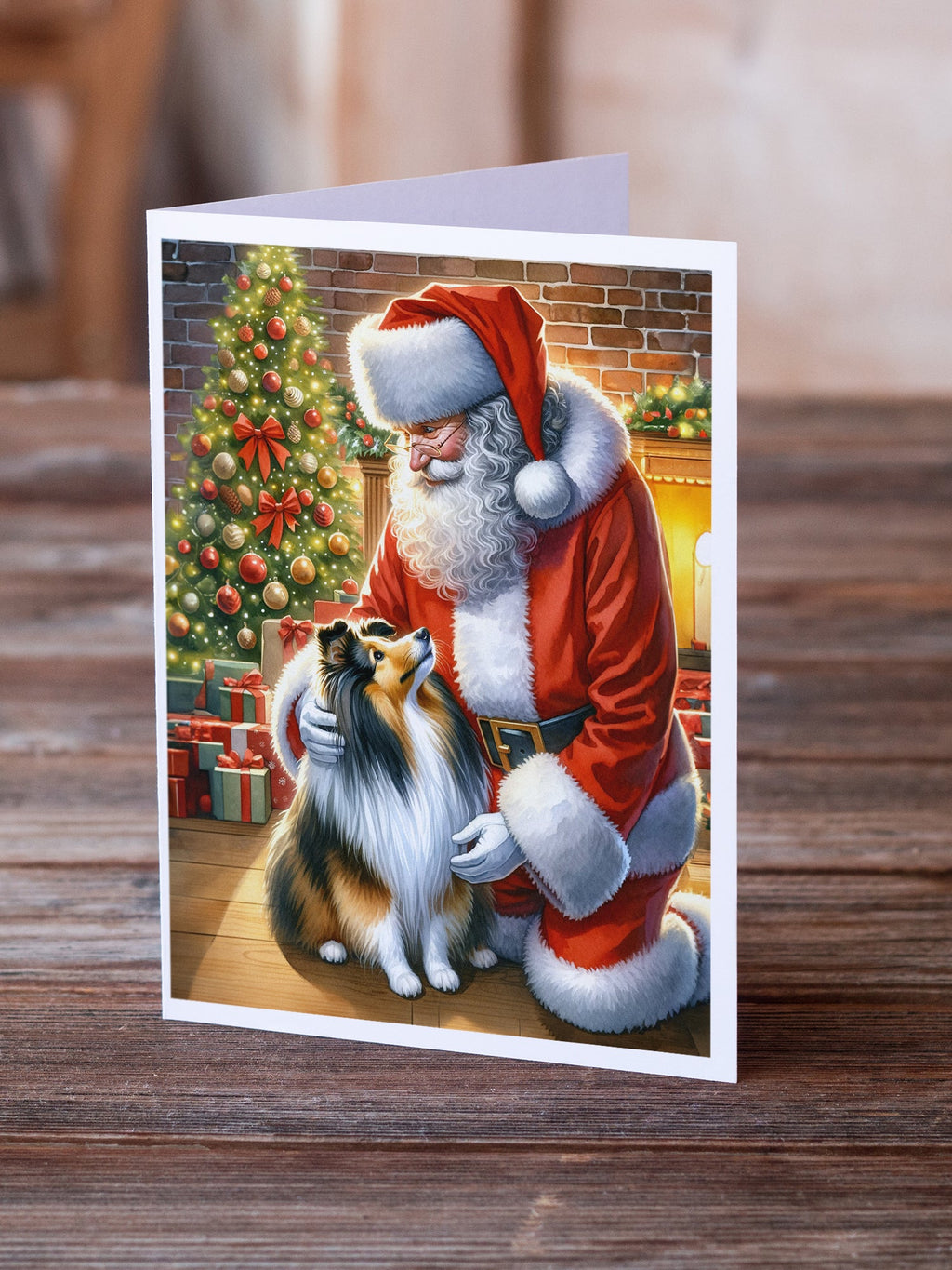 Sheltie and Santa Claus Greeting Cards Pack of 8 Blank Cards with Envelopes Whimsical A7 Size 5x7