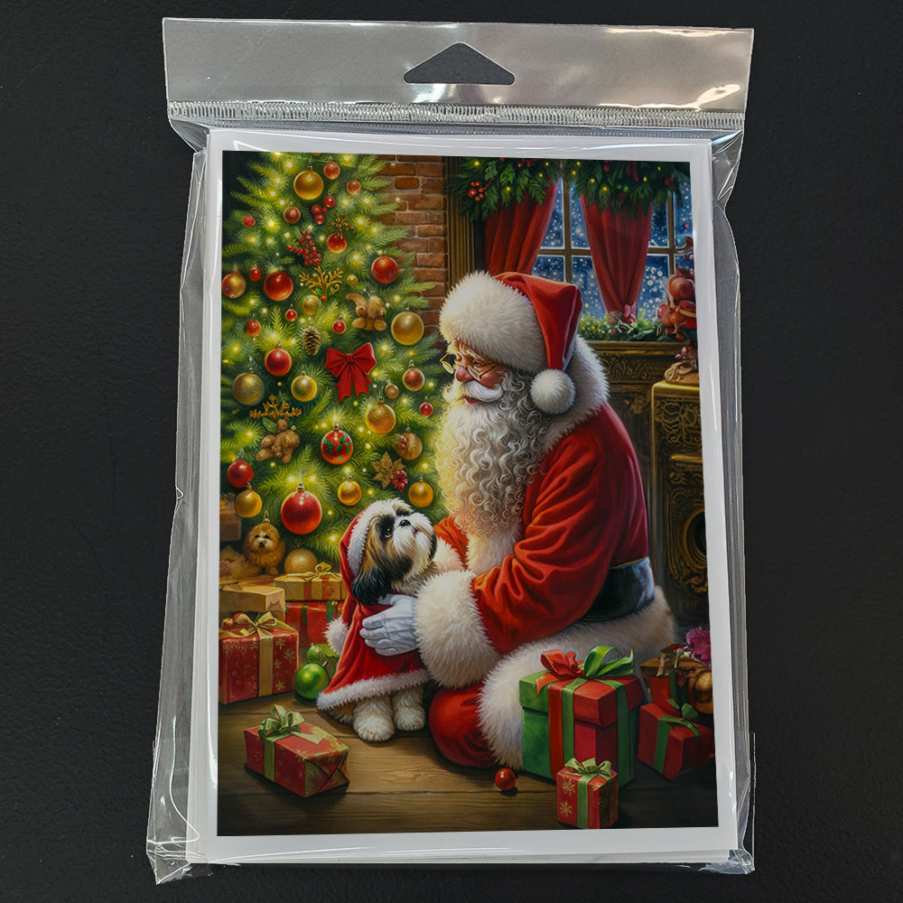 Shih Tzu and Santa Claus Greeting Cards Pack of 8 Blank Cards with Envelopes Whimsical A7 Size 5x7