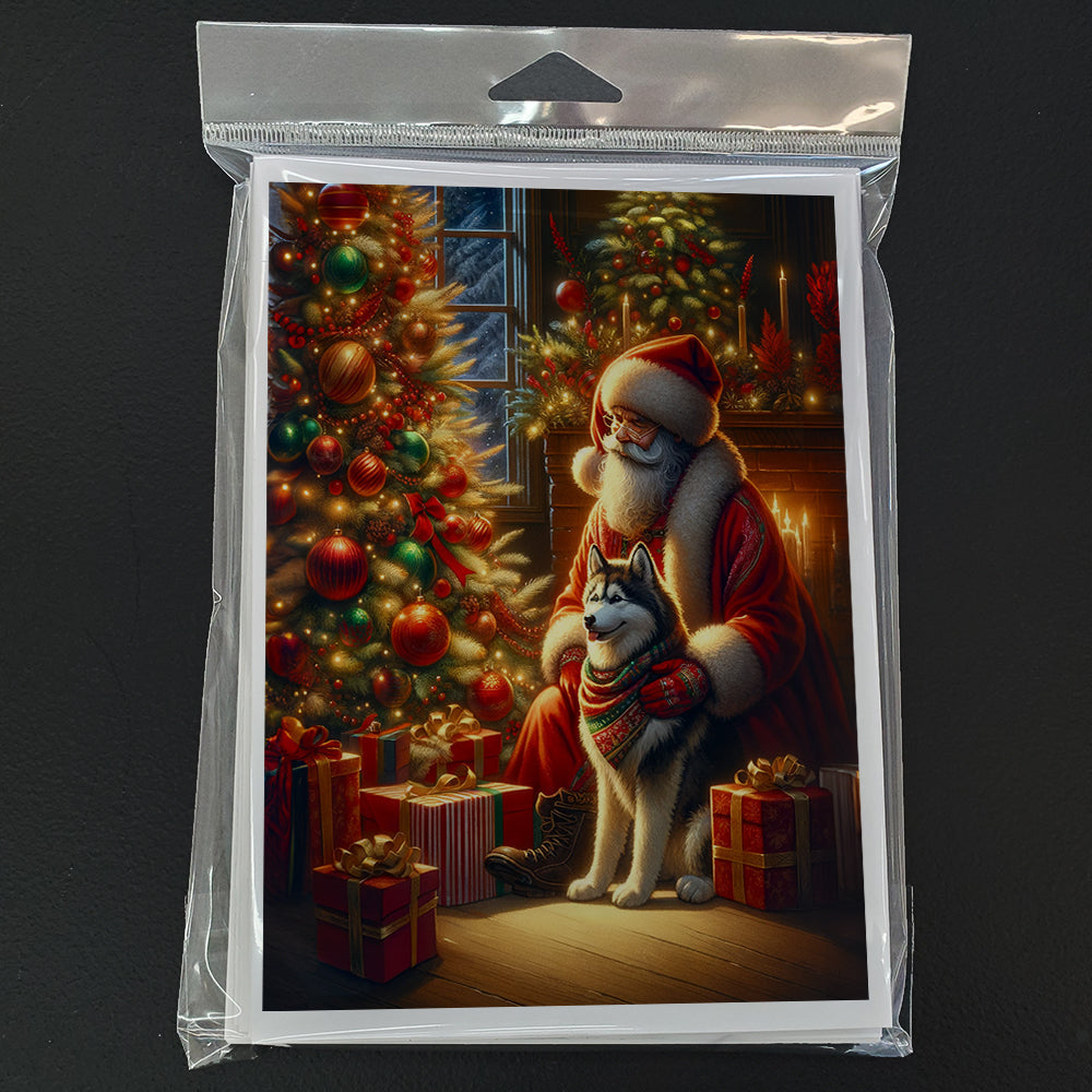 Siberian Husky and Santa Claus Greeting Cards Pack of 8 Blank Cards with Envelopes Whimsical A7 Size 5x7