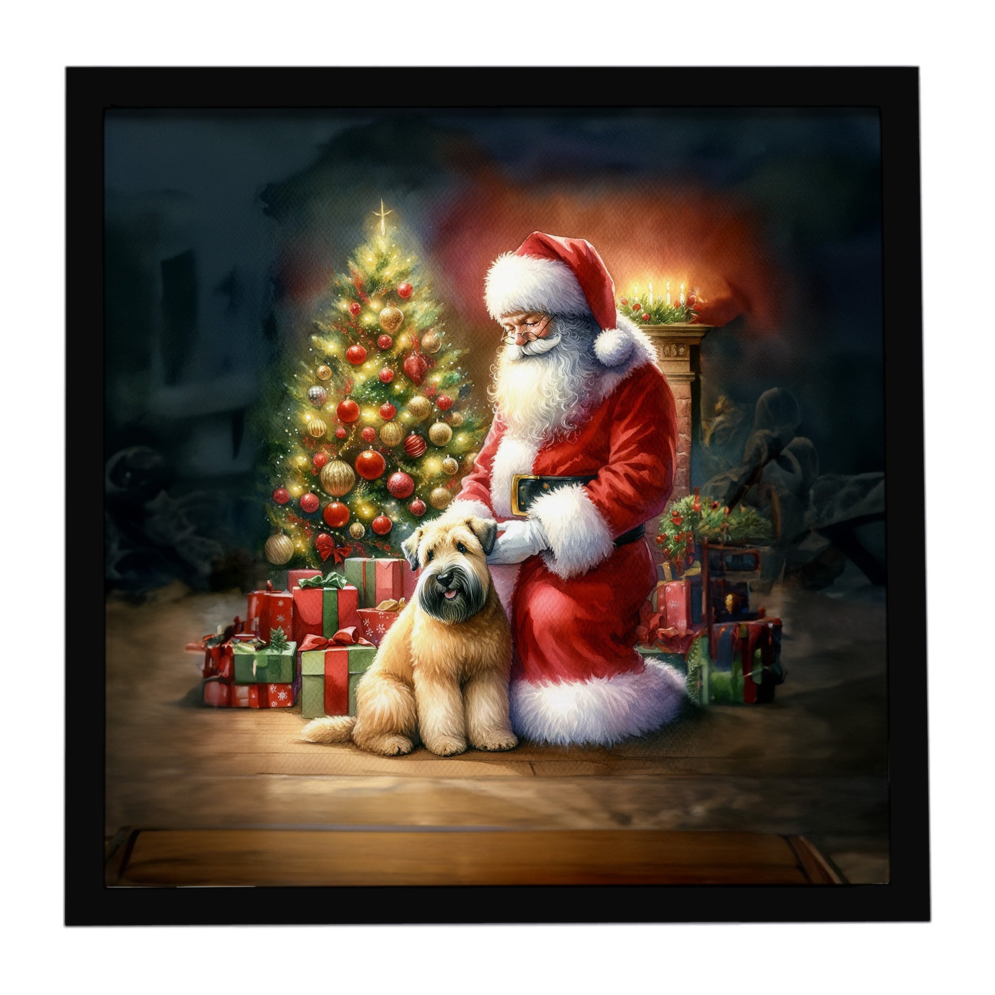 Wheaten Terrier and Santa Claus Framed Metal Print Bathroom, Kitchen, Office, Home Decor Wall Art Ready to Hang, Square, 8X8