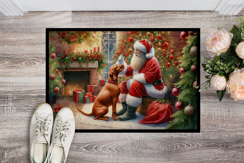 Vizsla and Santa Claus Doormat Indoor Outdoor 18H X 27W Front Door Mat Rugs for Entryway, Non Slip Washable