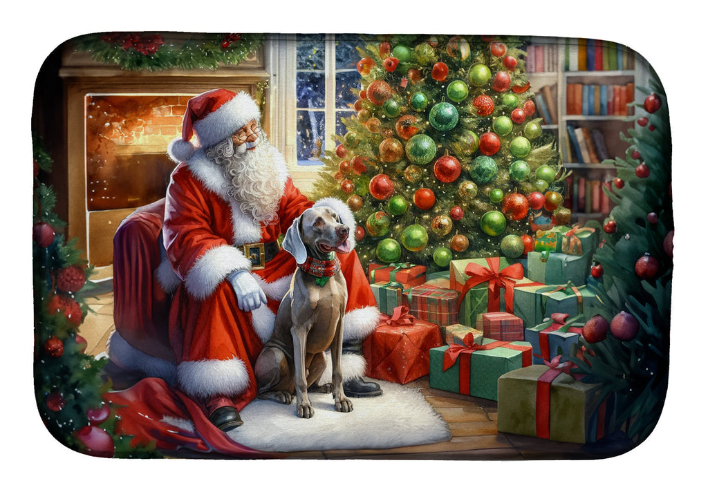Weimaraner and Santa Claus Dish Drying Mat Absorbent Dish Drying Mat Pad for Kitchen Counter Dish Drainer Mat for Countertop, 14 x 21", Multicolor
