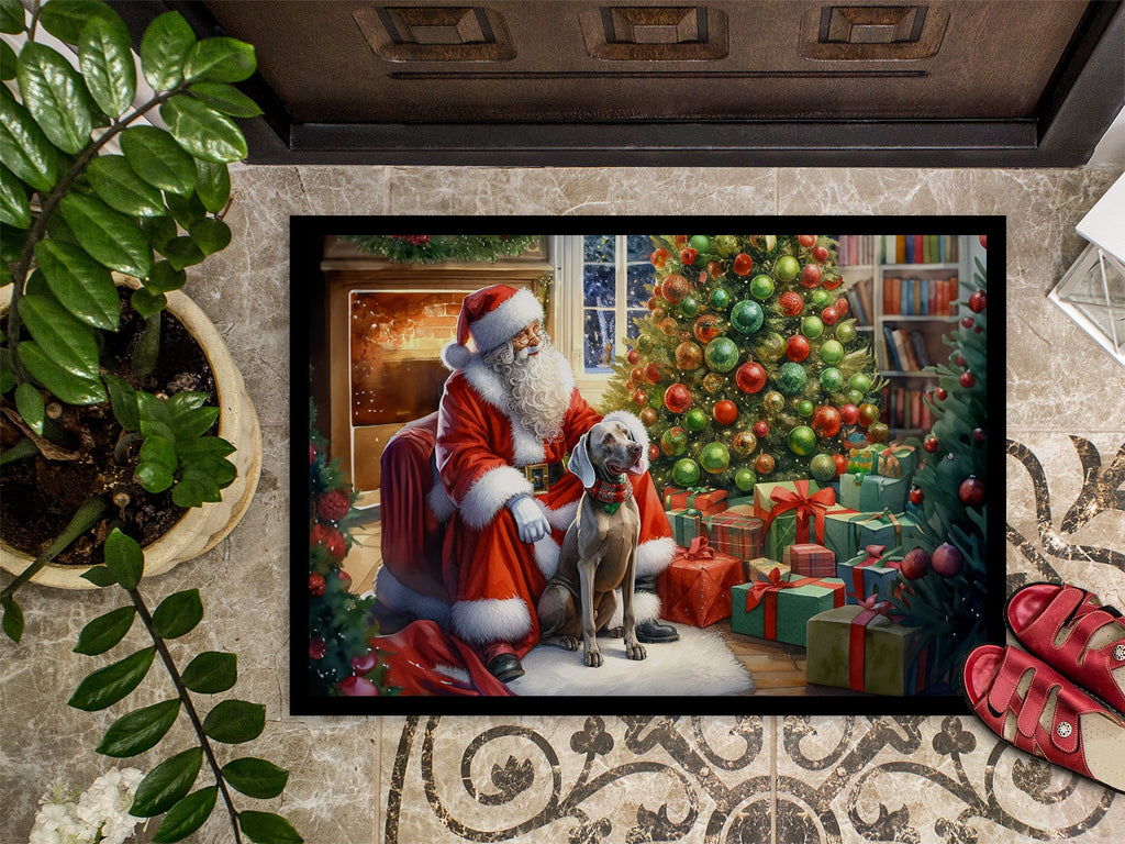 Weimaraner and Santa Claus Doormat Indoor Outdoor 24H X 36W Front Door Mat Rugs for Entryway, Non Slip Washable Low Pile,