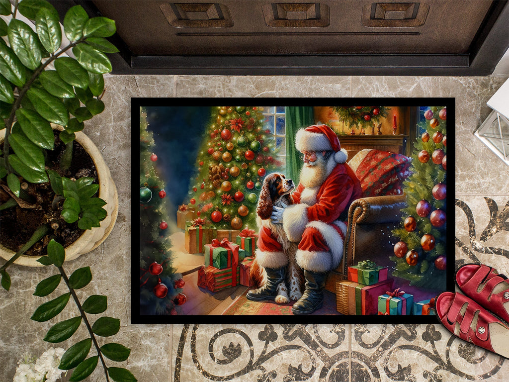 Welsh Springer Spaniel and Santa Claus Doormat Indoor Outdoor 18H X 27W Front Door Mat Rugs for Entryway, Non Slip Washable