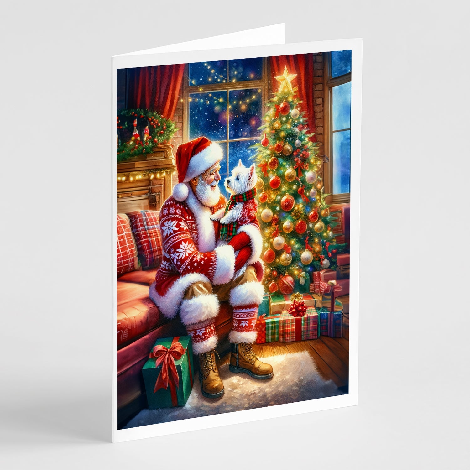 Westie and Santa Claus Greeting Cards Pack of 8 Blank Cards with Envelopes Whimsical A7 Size 5x7