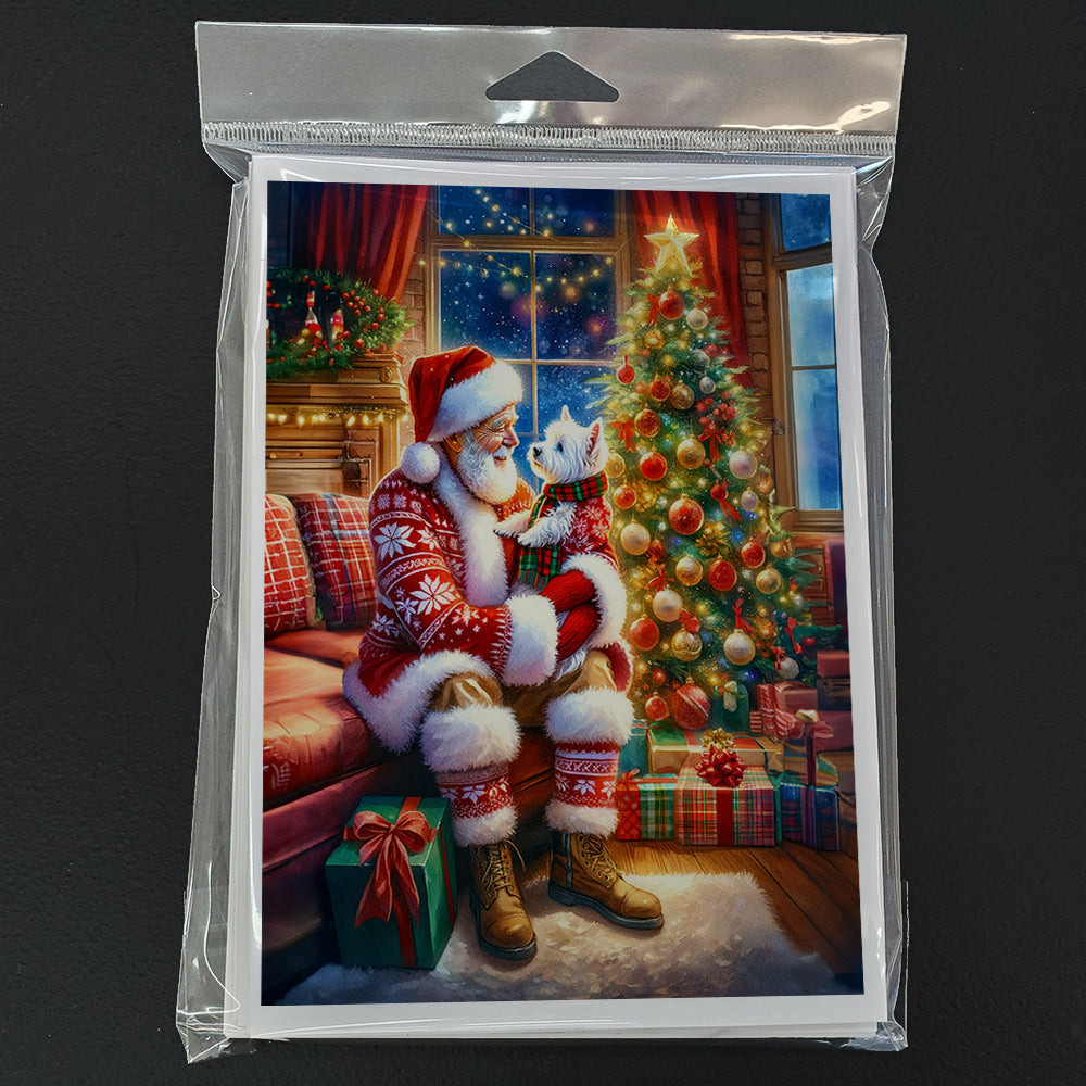 Westie and Santa Claus Greeting Cards Pack of 8 Blank Cards with Envelopes Whimsical A7 Size 5x7