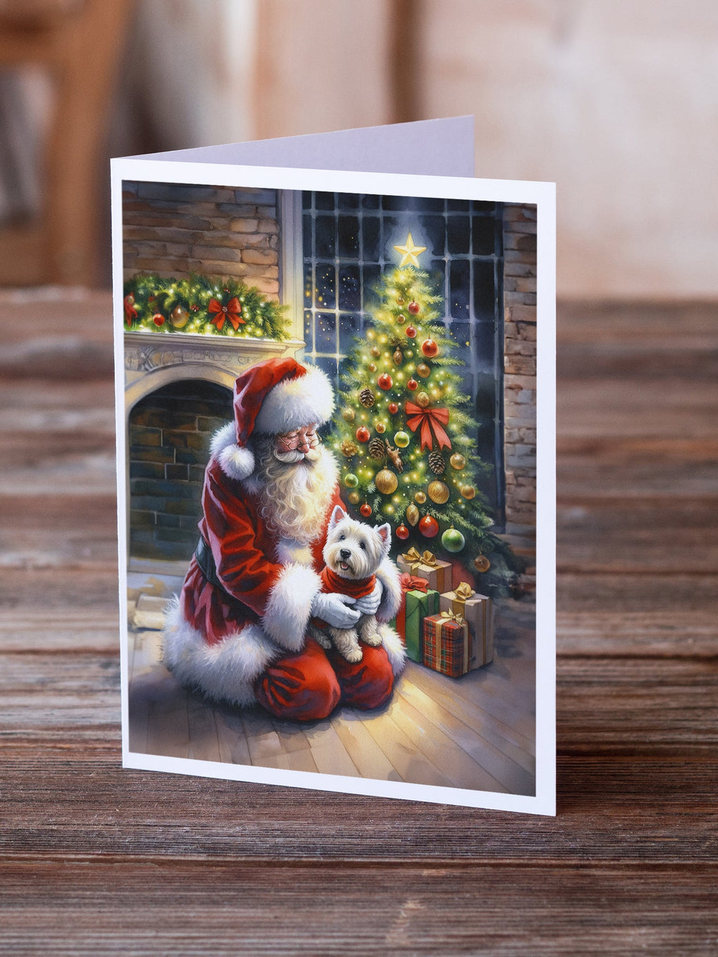 Westie and Santa Claus Greeting Cards Pack of 8 Blank Cards with Envelopes Whimsical A7 Size 5x7