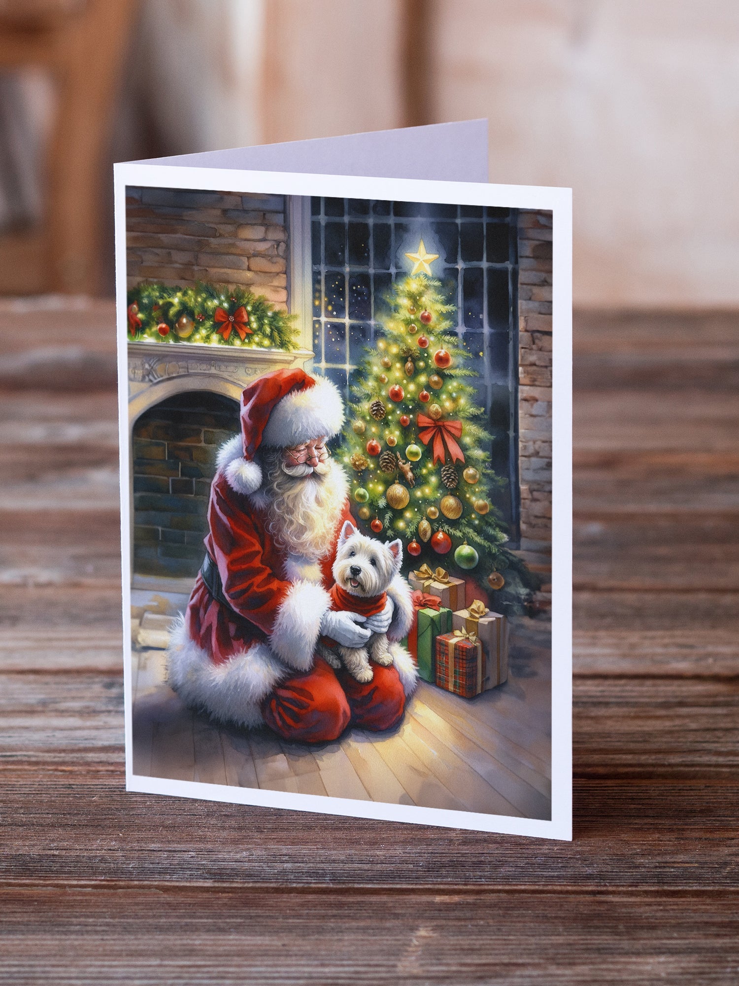Westie and Santa Claus Greeting Cards Pack of 8 Blank Cards with Envelopes Whimsical A7 Size 5x7