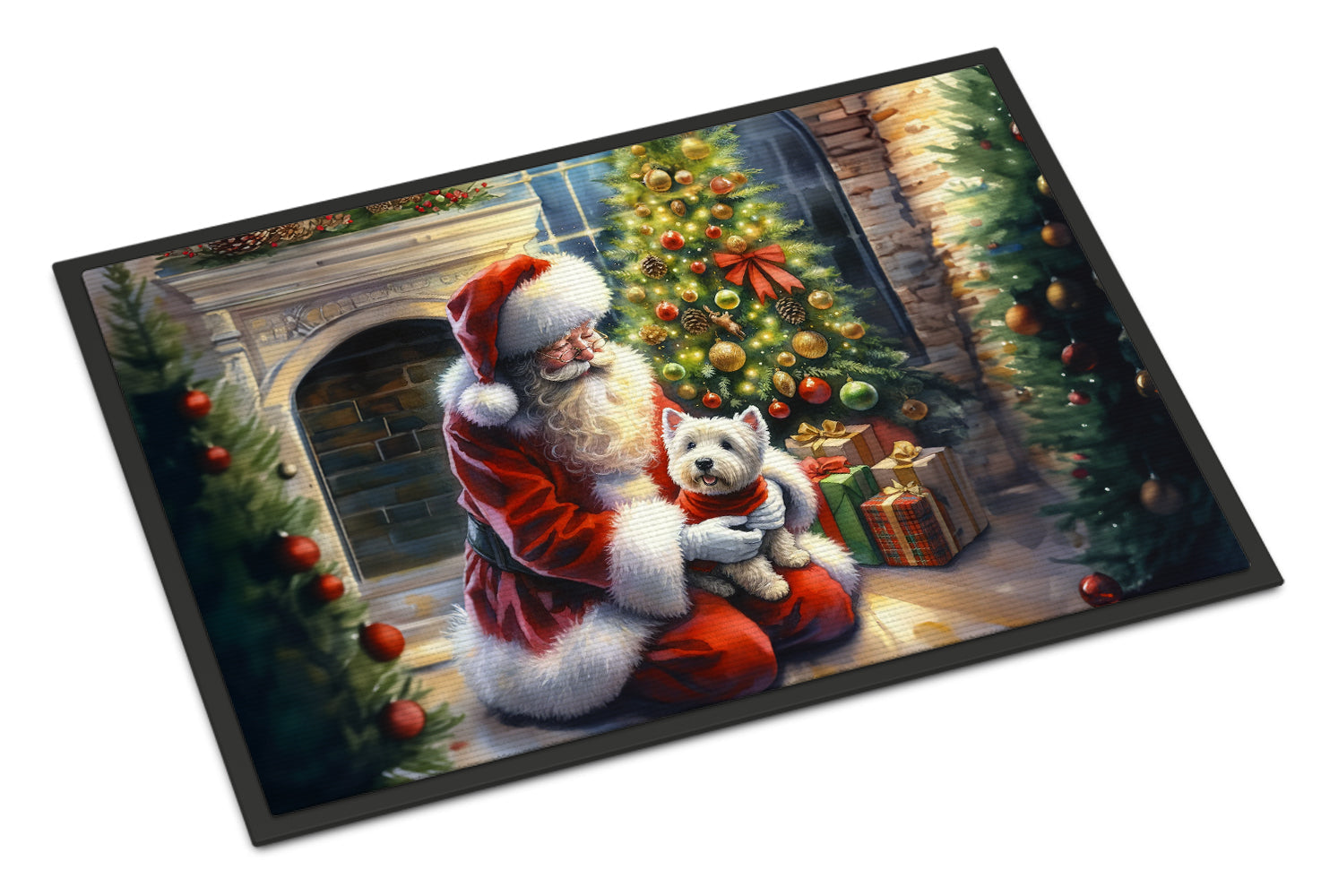 Westie and Santa Claus Doormat Indoor Outdoor 24H X 36W Front Door Mat Rugs for Entryway, Non Slip Washable Low Pile,